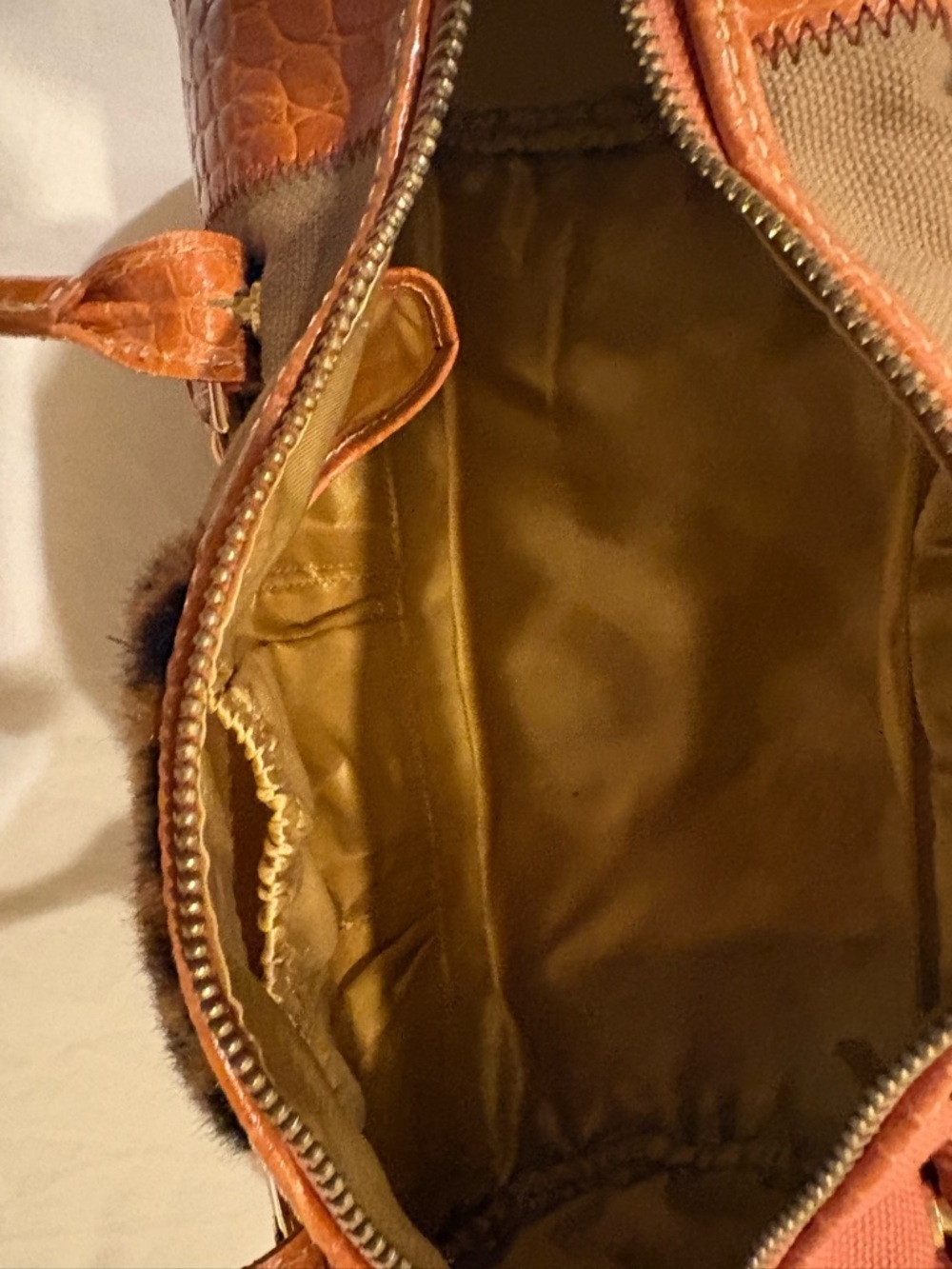 Maxx New York Cognac, Tan and Leopard Patchwork Barrel Bag - Picture 4 of 5